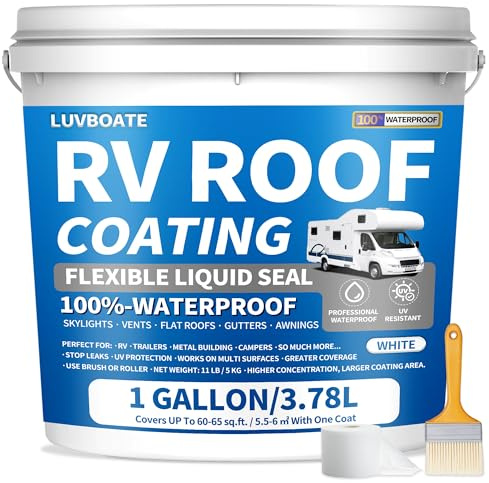 RV Roof Coating White 1 Gallon, LUVBOATE Solar Reflective Sealant, Waterproof Flexible RV Roof Sealant for Trailers, Campers, Motorhomes Leak Repair and Maintenance