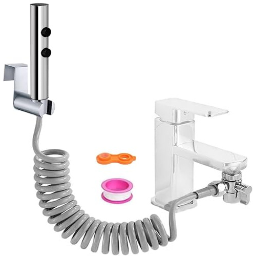 Kit Doccetta per Bidet Portatile -Spruzzatori a mano di acciaio inossidabile da bagno, Doccia con Deviatore 2 Vie, Tubo Flessibile da 150 cm e supporto