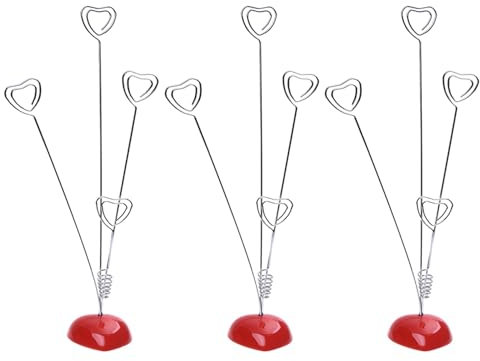 XUJIAN 3X Fotohalter, Clips, Draehte, 4 Herzen, Stehend, Auch Fuer Notizen, Memos