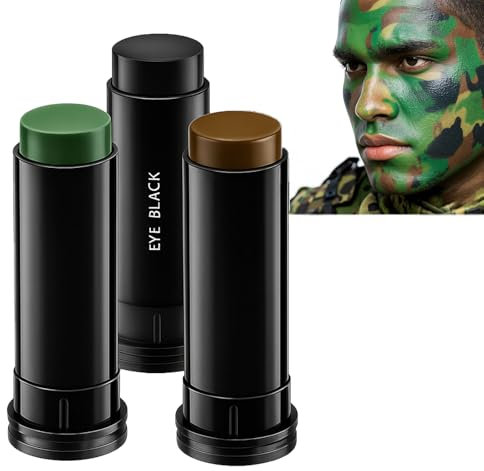 Kit Trucco Mimetico Militare 3 Colori – Stick Camouflage per Viso (Nero, Marrone, Verde) – Pittura Viso Impermeabile per Escursioni e Attività Outdoor