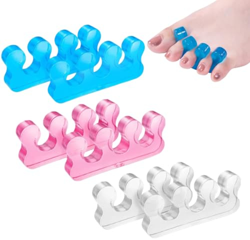 KEWUF 6 Stück Silikon Zehentrenner für Füße, Gel Nagellack Zehenabstandshalter für Männer und Frauen, Glätteisen und Korrektoren für überlappende Zehen, Ballenzehen Hammerzehe Fußschmerzen Linderung