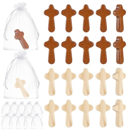 PH PandaHall 24 Holz Handkreuz Sets 6.2cm Großes Handgehaltenes Gebetskreuz Aus Holz Taschenkreuz Aus Massivem Für Ostern Zuhause Hochzeiten Party Dekoration