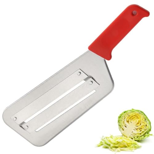 Dual Blade Julienne Cutter, Stainless Steel Double-Layer Slicer, Sharp Durable Cabbage Shredder for Coleslaw & Sauerkraut, Ergonomic Lettuce Chopper (Red,11.69in)
