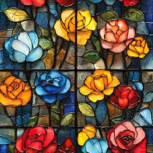 Generisch Selbstklebende Tapete 44x200 cm Klebefolie Möbel Bunt Blumig Dekorfolie Möbelfolie Retro Glas Mustertapete Wandtapete Wohnzimmer Schlafzimmer Wasserdicht Wallpaper Küche