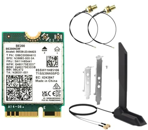 Uxsjakjsd Carte D'Adaptateur WiFi 7 BE200 WiFi + Antenne Magnétique 2,4G / 5G / 6GHz Bluetooth 5.4 8774Mbps Card de Réseau sans pour 10/11