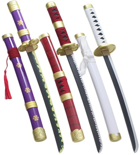 Pack 3 Mini Katanas en Bois Sabre Zoro Epee Wado Enma et Kitetsu Sandai Decoration Cosplay Collection - 45cm
