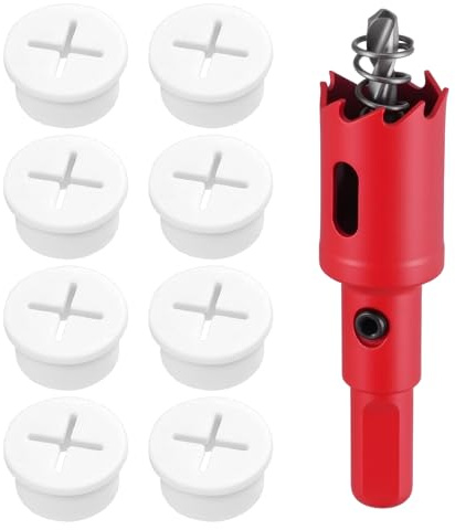 8 Stück Schreibtisch Kabeldurchführung mit Lochsäge, Kabelauslass Weiß Kabeldurchführung Tisch Rund für Tisch Büro Arbeitsplatten