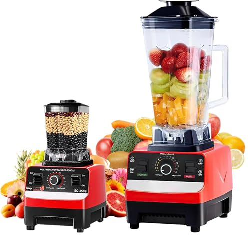 Batidora de Vaso de 6000W, 2 en 1Profesional Licuadora de 2L, Licuadoras Para Zumos y Batidos con 9 Velocidades, Cuchillas 4 Filos de acero inoxidable Blender,Función de Limpieza Automática (D)