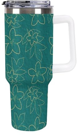 SMAZDFXX ISotherme Flower, Leaf, Line, Green Mug - Preserves Hot and Cold Temperature - Steel Solvent with Straw and Waterproof Lid 40oz