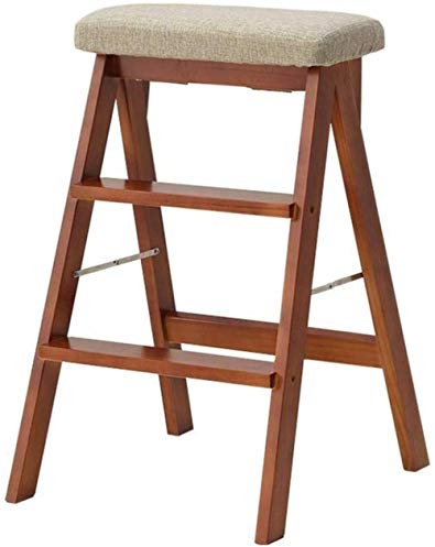LISHEUK Taburete Plegable portátil Tipo Escalera para Adultos, Banco Alto de Madera Maciza con diseño de celosía de Nogal.