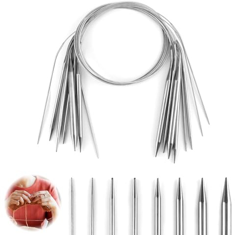 Jetstream 8 Piezas Agujas de Tejer Circulares de Acero Inoxidable, 40 CM Agujas de Tejer Circulares, 2-8 mm, Adecuado para Hacer Sombreros, Calcetines, Suéteres, Cuellos o Mangas