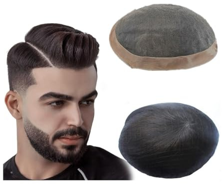 Toupet da 6 for uomo, sistema di capelli umani MONO, unità di capelli neri naturali Attaccatura Capelli Sottile(7x9)