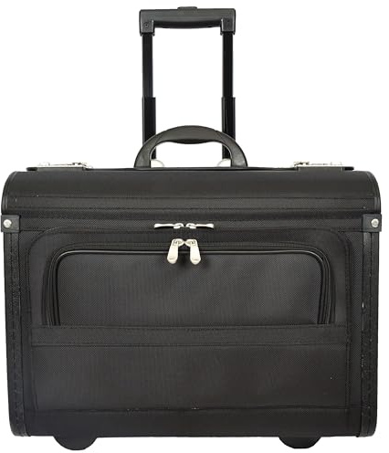 House Of Leather Pilotenkoffer mit Rädern, schwarz, ballistisches Nylon, Kabinengröße, groß, Aktentasche, Business-Reisekoffer, Copilot
