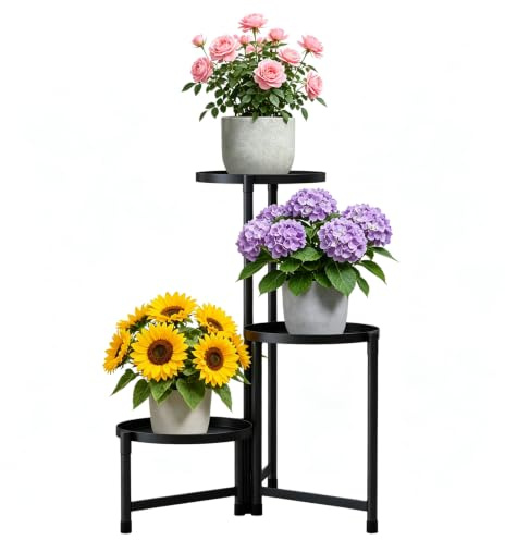 Qnbonrich Soporte para plantas de metal de 3 niveles para interior y exterior, moderno estante para plantas para interior y exterior, varios soportes para macetas con escalera redonda para flores