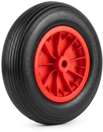 1 Ruota per Carriola 3.50-8, Pneumatico in Gomma Piena con Cerchione in Plastica,Poliuretano,Antipanne, Portata fino a 100 kg, Nera e Rossa PU