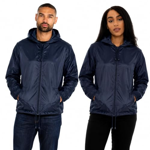 Style It Up Unisex Mens Ladies Water Resistant Plain Raincoat Kagools Jacket Hooded Cagoule (Navy, L)