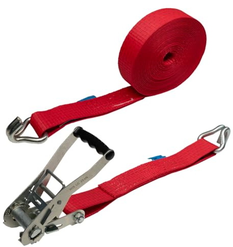LOADCARE Spanngurt 12m Zurrgurt mit Ratsche 5000 Kg 2500 daN rot Ratschengurt Zurrband Haken Ladungssicherung Transporter Anhänger LKW PKW
