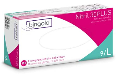 Einmalhandschuhe BINGOLD Nitril 30PLUS, Nitrilhandschuhe, kobaltblau, Größe L, 100-er Pack