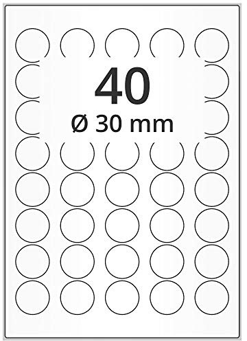 Wetterfeste Folienetiketten auf A4 Bogen, transparent - Ø 30 mm - 4.000 Polyester Etiketten auf 100 Blatt, selbstklebende PET Aufkleber, matt