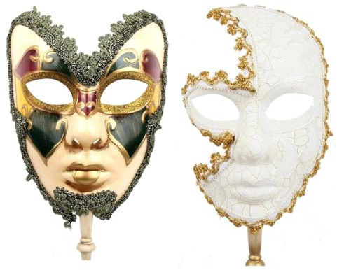 YU FENG 2 Pack Couple's Cosplay Masks Venetian Musical Carnival Mardi Gras Masquerade Mask On a Stick Party Fancy Dress