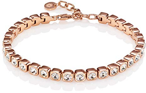 namana Tennis Armband für Damen, Edelstahlarmband mit Swarovski-Kristallen, silberfarben, vergoldet oder Rosé-Gold vergoldet Damenarmband, Armkette für Sie mit Geschenkbox
