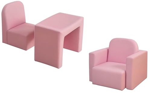 Qaba 2-in-1 Multifunctional Kids Sofa Convertible Table and Chair Set for Boys Girls, Pink