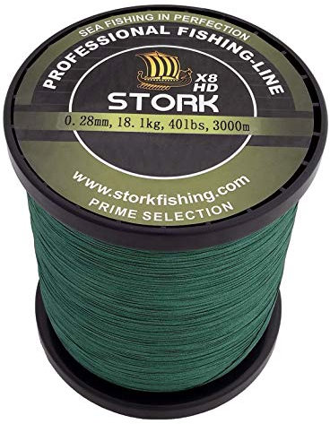 Stork HDx8, 8-Fach geflochtene Premium Angelschnur 3000m (Moosgrün, 10 lbs / 4.5 kg / 0.10 mm)