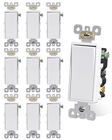 AIDA 4 Way Switch Decorative Light Switch, 15Amp, 120/277 Volt, 4 Way Decorative Light Rocker Switch Replacement, Self-Grounding, Residential and Commercial Grade, UL Listed (10 Pack, Glossy White)