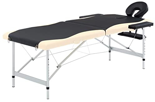 vidaXL Massagetisch Klappbar 2 Zonen mit Tragetasche Therapie Massageliege Massagebank Kosmetikliege Therapieliege Massage Liege Aluminium Schwarz Beige