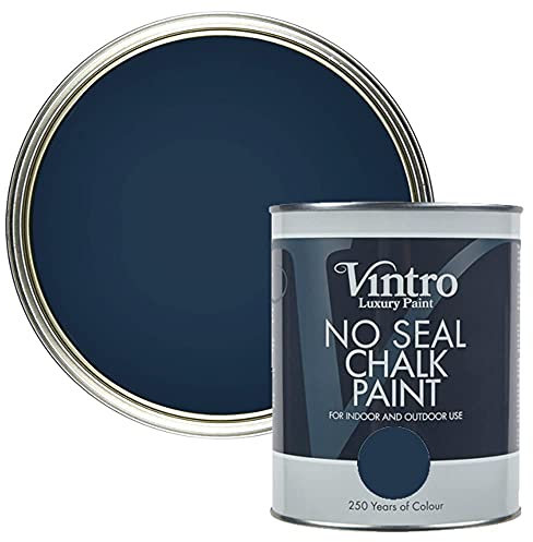 Vintro | No Seal Chalk Paint | Nightfall | Blacky/Blue | Interior & Exterior Use | Furniture | Walls | Wood | Metal | 1 Litre (Nightfall - blacky/blue)