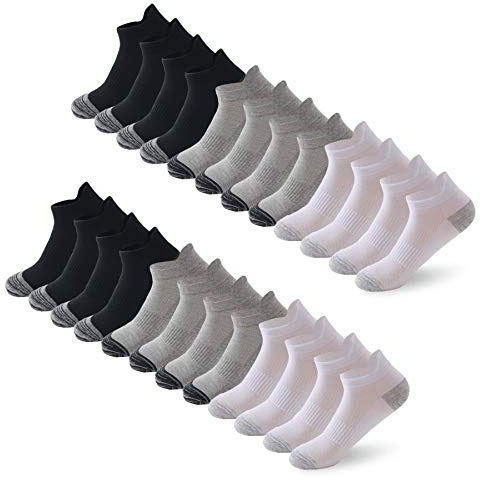 BUDERMMY Calzini Uomo, 12 Paia Calze Sportivi Uomo Donna rinforzati tallone e punta Corti in Cotone Traspirante Sportive Calze Donna