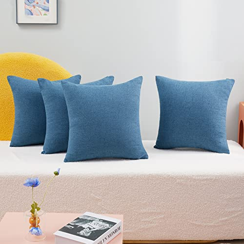 Deconovo Funda de Cojín Decorativa para Habitación de Color Sólido Efecto Lino con Cremallera Oculta 45 x 45 cm 4 Piezas Azul Oscuro
