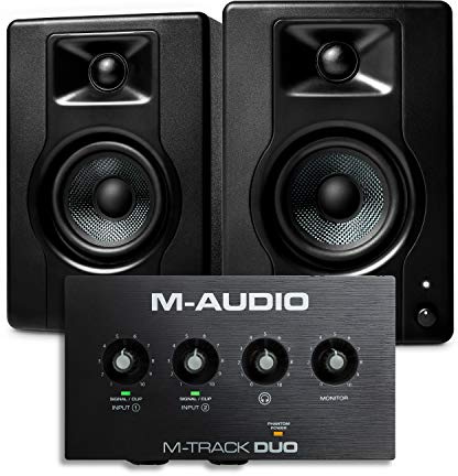 Paquete para grabación, streaming y pódcast de M-Audio: interfaz de audio USB M-Track Duo y altavoces estéreo BX3 de 120 W, además de software incluido