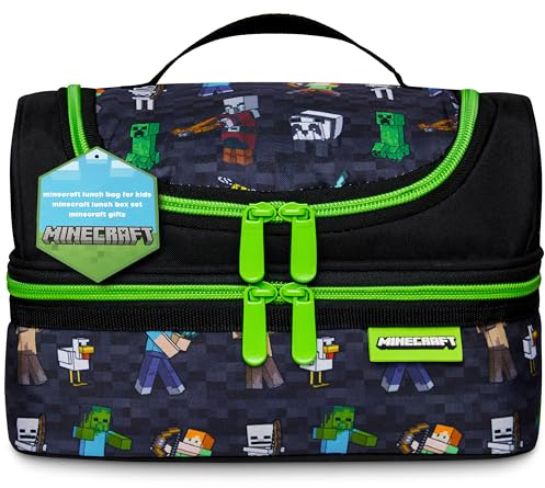 Minecraft Insulated Lunch Bag for Kids Creeper Lunchbox for Boys School Supplies Food Carrier Snacks Picnic Beach Days Travel Gamer Gifts for Kids (Black)