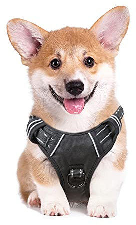 HEELE No-Pull Hundegeschirr, Brustgeschirr für Mittelgroße Hunde, Weich Atmungsaktiv Einstellbar Reflektierend Hundegeschirr Anti Zug mit Gepolstert Griff, Schwarz, M