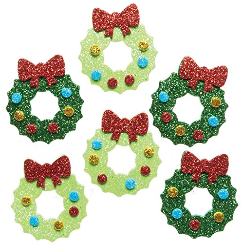 Baker Ross FE917 Adesivi in Gommapiuma Glitterata Ghirlanda di Natale - Confezione da 100, Adesivi per Bambini, Progetti Artistici e Artigianali Natalizi, Ottimi per Creare Biglietti