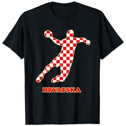Hrvatska Kroatien Outfit - Unisex T-Shirt Schwarz Kurzarm Kroatien Rukomet Handball Hrvatska S