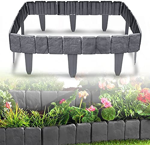 XMTECH Anthrazit Rasenkante in Steinoptik, 2,5 m Beetumrandung Mähkante Randsteine aus Kunststoff, Beeteinfassung Gartenzaun, 1 Element (L x H): 25x 23cm - 10 Stück