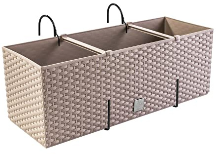 PAFEN Blumenkasten Blumentopf Rattan-Optik mit Halterungen Pflanztopf Balkonkasten Pflanzkästen, Mocca