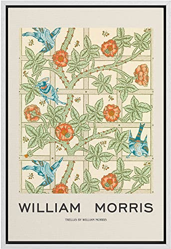 IDEA4WALL Framed Canvas Print Wall Art Garden Flower Trellis by William Morris Historic Cultural Illustrations Fine Art Traditional Colorful for Living Room, Bedroom, Office - 16x24 White