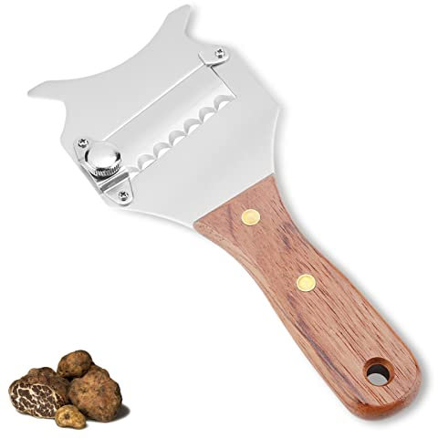 Pilipane Taglia Tartufo, Affettatrice per tartufi in Acciaio Inossidabile, Coltello da Dessert a Lama ondulata, affettatrice per tartufi Professionale con Lama Regolabile e Manico in Palissandro