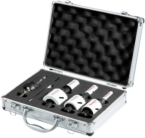 Makita E-12310 EZYCHANGE Lochsägen-Set 7-teilig im Alukoffer, Bi-Metall HSS-Co Lochsägen Ø 16-51 mm, Schnitttiefe 44 mm, für Holz, Metall, Aluminium, Edelstahl, Kunststoff