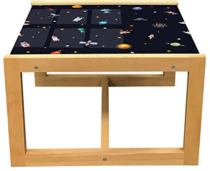 ABAKUHAUS Raumschiff Couchtisch, Sterne Alien Planeten, Acrylglas-Mitteltisch mit Holzrahmen für Büros Wohnheime, Klein Größe, Mehrfarbig