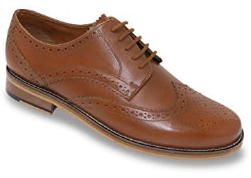 Pegasus Men's Wide Fit Formal Leather Brogue Wingtip Shoe Tan
