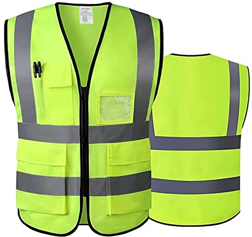 HPHST Gilet de sécurité pour homme et femme - Haute visibilité - Gilet de cyclisme avec fermeture éclair - Gilet réfléchissant - Gilet de travail - Jaune, jaune, XXL