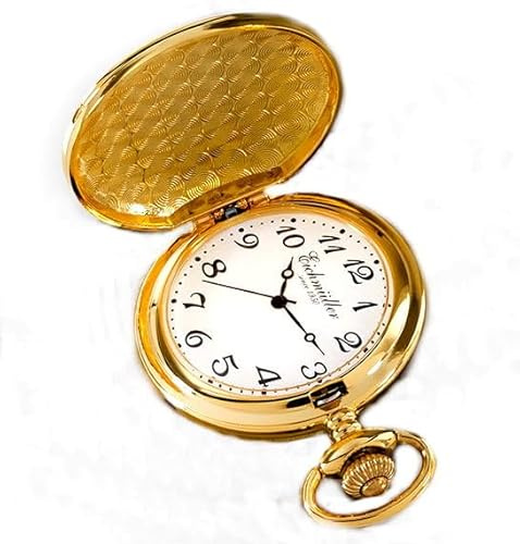 Eichmüller Quartz Savonnette Sprungdeckel Taschenuhr Gold mit Karabiner Kette und Box