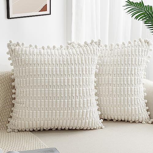 ZWJD 2er Set Beige Kissenbezug 60x60 Kordsamt Sofakissen Weiche Kissenhülle Boho Kissenbezüge Dekokissen Moderne Kissen Deko für Couch Schlafzimmer Zuhause Auto Dekor Zierkissenbezüge Creme