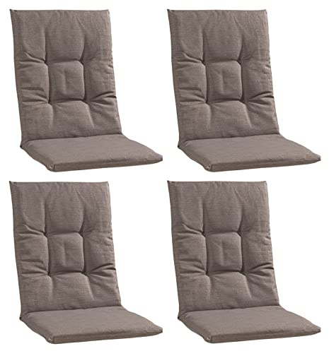 Home4You Gartenstuhlauflagen Mittellehner 4er Set - 108 x 48 cm - Braun - Baumwolle - Polyester - Sesselauflage Sitzpolster Stuhlauflage