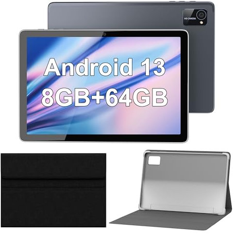 Tibuta Tablettes Android 13, tablettes Android 10 Pouces avec étui de Protection, processeur Octa-Core, caméra Frontale 5 Mpx et arrière 8 Mpx, tablettes IPS Bluetooth 7 000 mAh, Tablette Wi-FI
