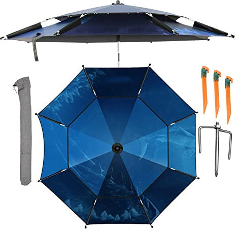 whalebee Strandschirm/Balkonschirm Angelschirm UV-Schutz Wetterfester Gartenschirm Doppellagig Und Atmungsaktiv 360° Schwenkbar, Für Strand Terrasse Outdoor Mit 16 Rippen Sonnen Terrassenschirm